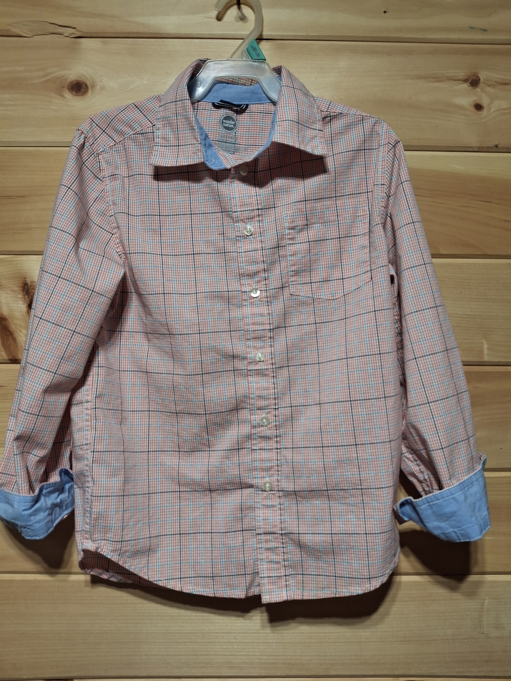 wonder nation Plaid Button-Down Shirt with Blue Contrast
